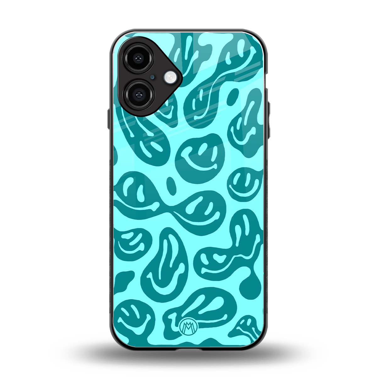 acid smiles turquoise edition back phone cover | glass case for iphone 16 plus