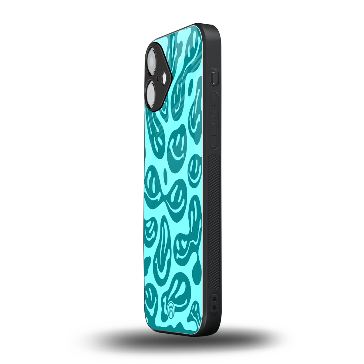 acid smiles turquoise edition back phone cover | glass case for iphone 16 plus