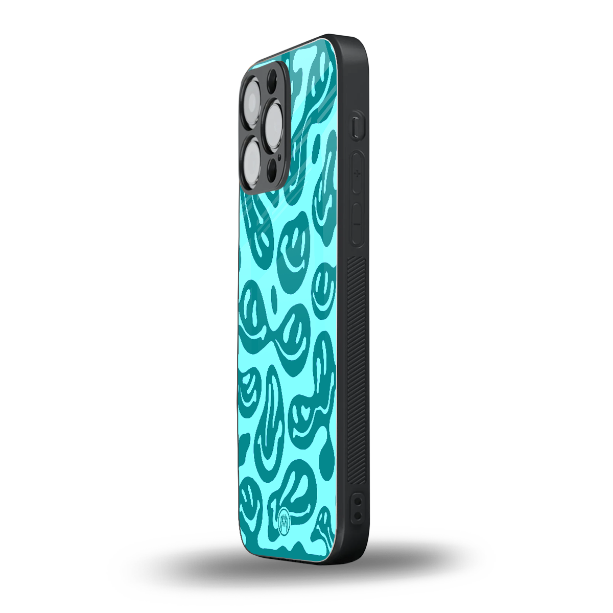 acid smiles turquoise edition back phone cover | glass case for iphone 16 pro max