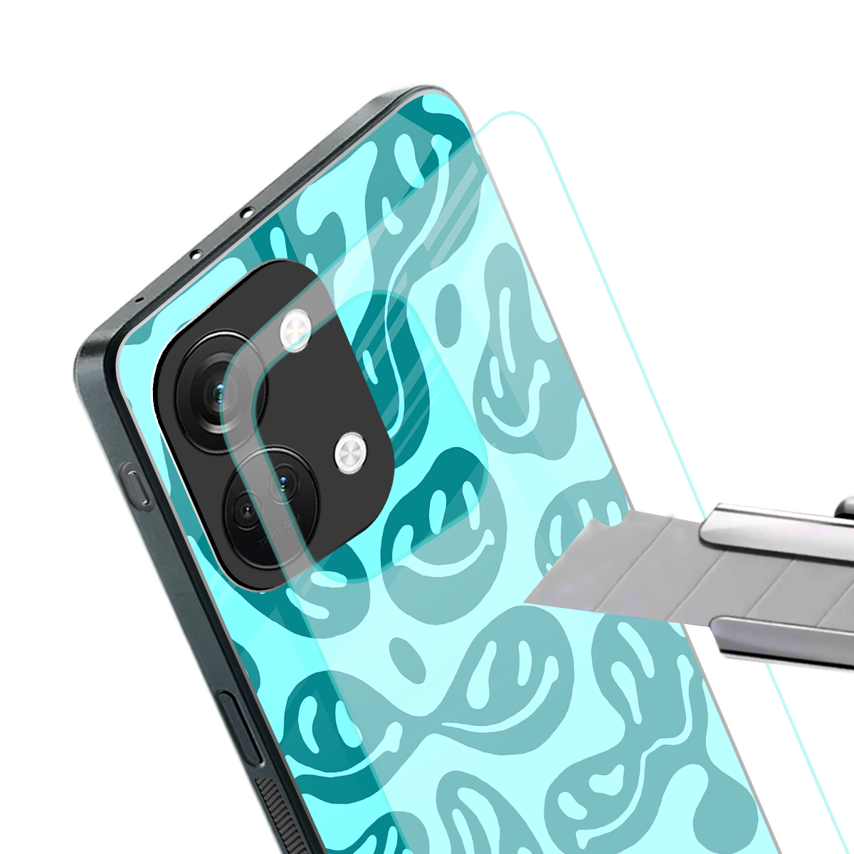 acid smiles turquoise edition back phone cover | glass case for oneplus nord 3