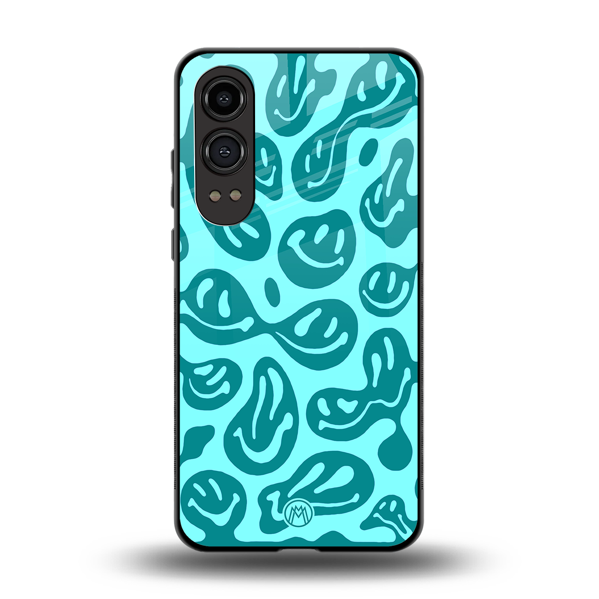 acid smiles turquoise edition back phone cover | glass case for oneplus nord ce 4 lite