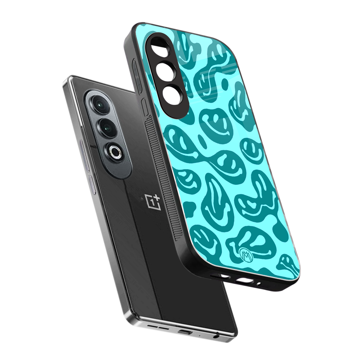 acid smiles turquoise edition back phone cover | glass case for oneplus nord ce 4