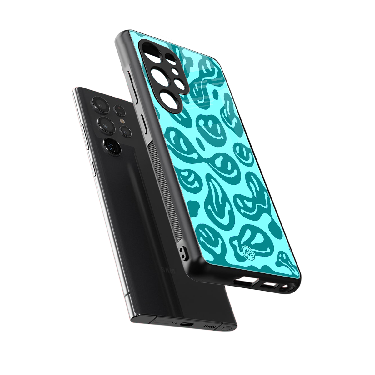 acid smiles turquoise edition back phone cover | glass case for samsung galaxy s25 ultra