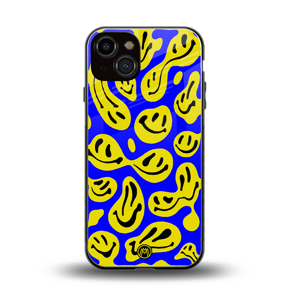 acid smiles yellow blue back phone cover | glass case for iphone 13