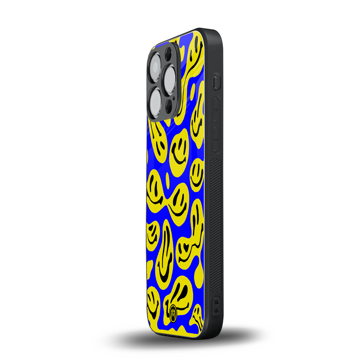 acid smiles yellow blue back phone cover | glass case for iphone 14 pro