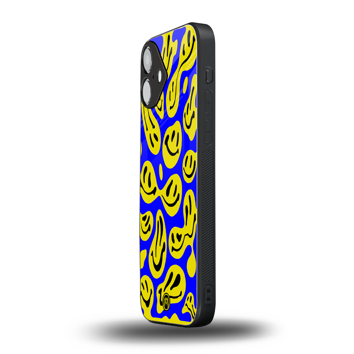 acid smiles yellow blue back phone cover | glass case for iphone 16 plus