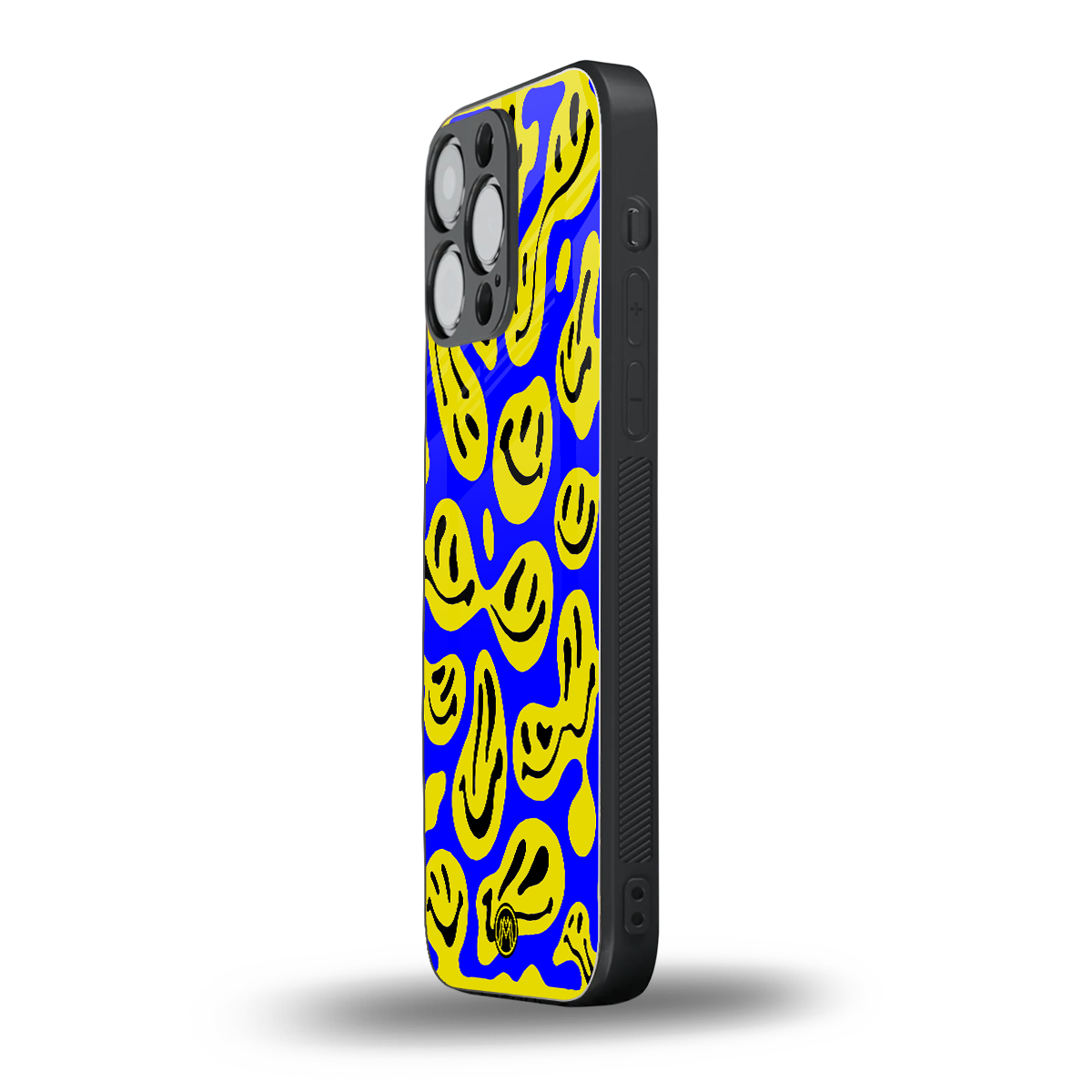 acid smiles yellow blue back phone cover | glass case for iphone 16 pro max