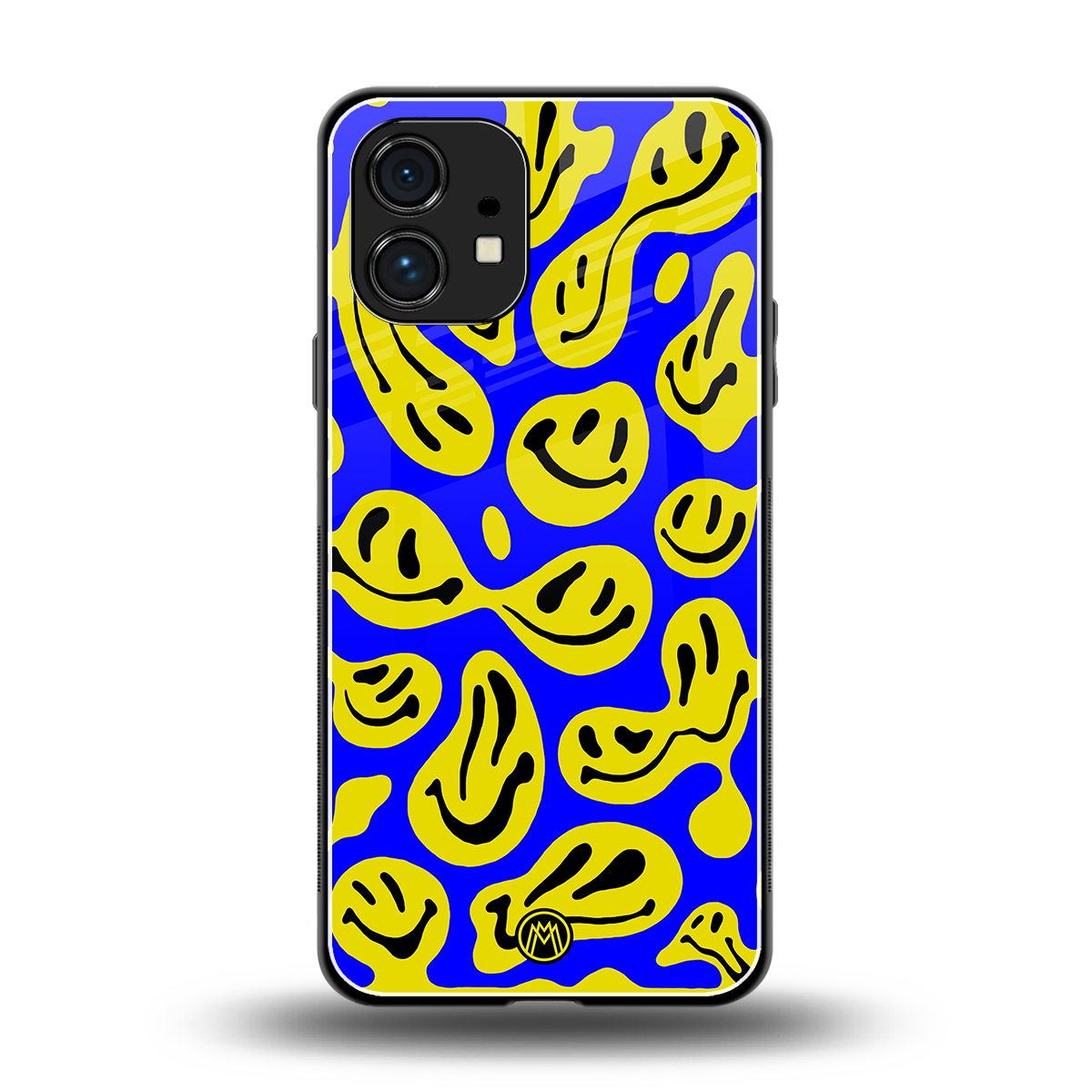 acid smiles yellow blue back phone cover | glass case for nothing phone 1