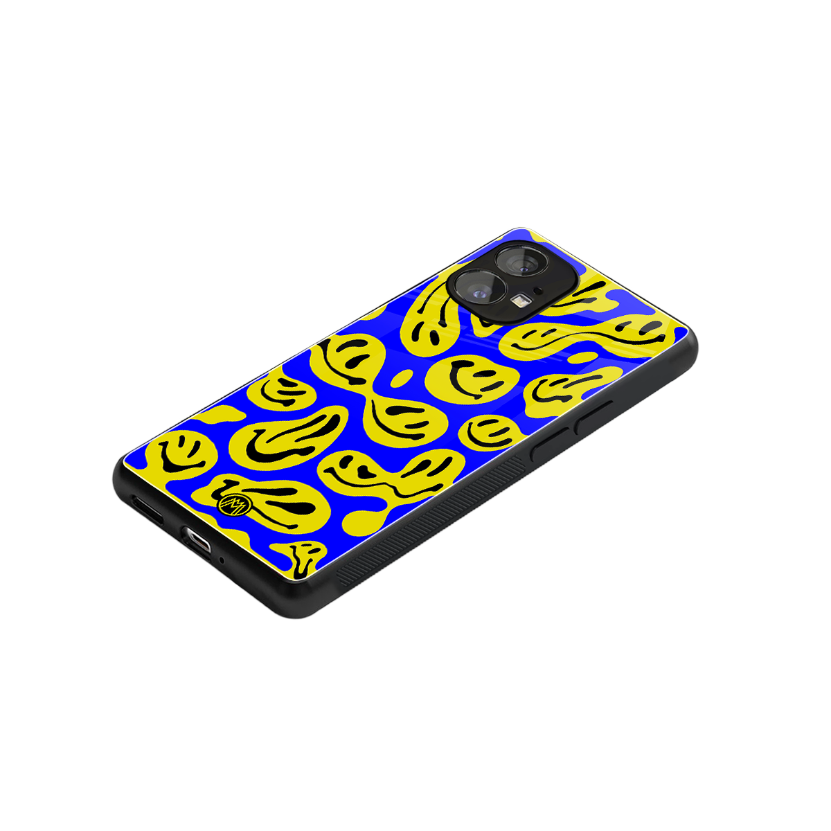 acid smiles yellow blue back phone cover | glass case for nothing phone 1