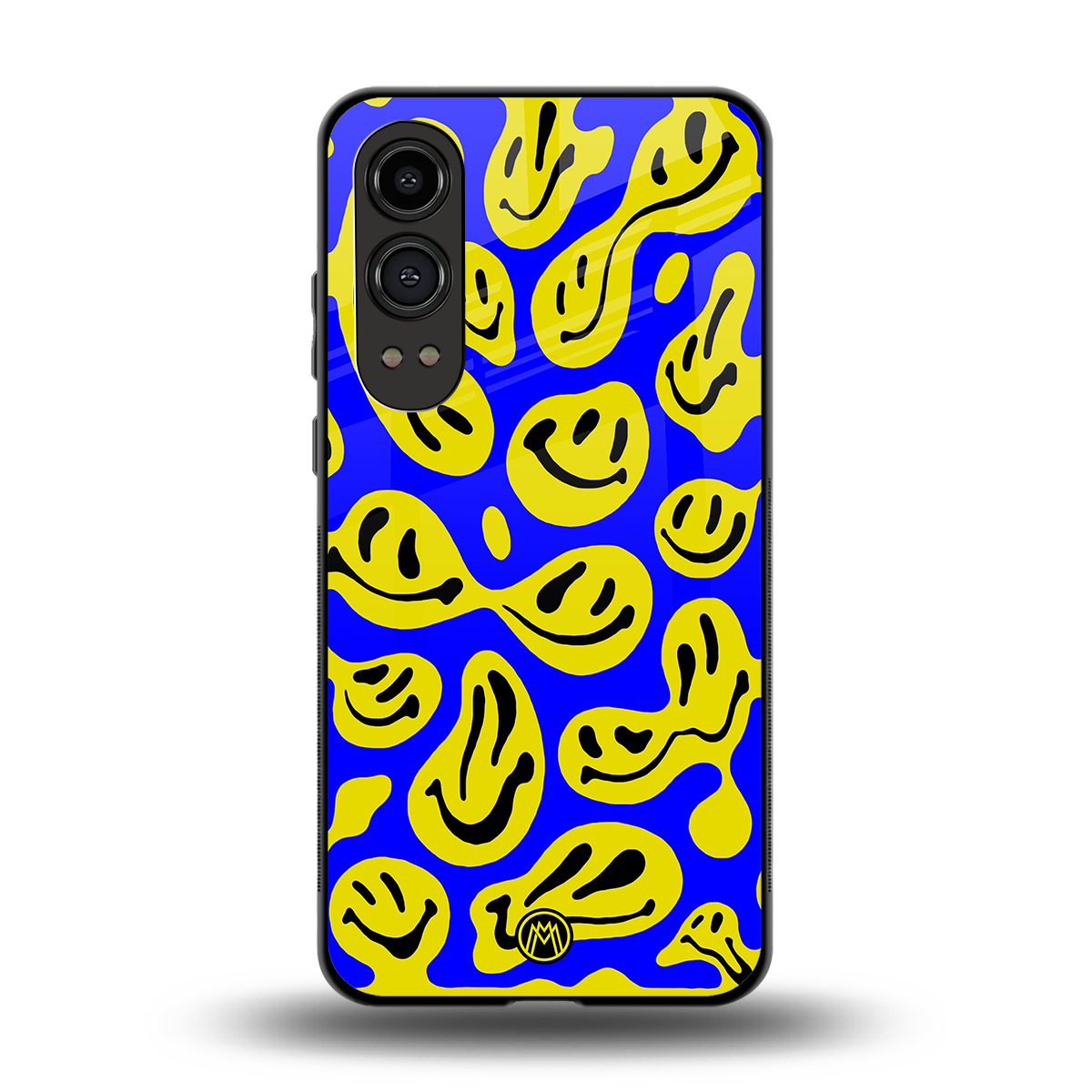 acid smiles yellow blue back phone cover | glass case for oneplus nord ce 4 lite