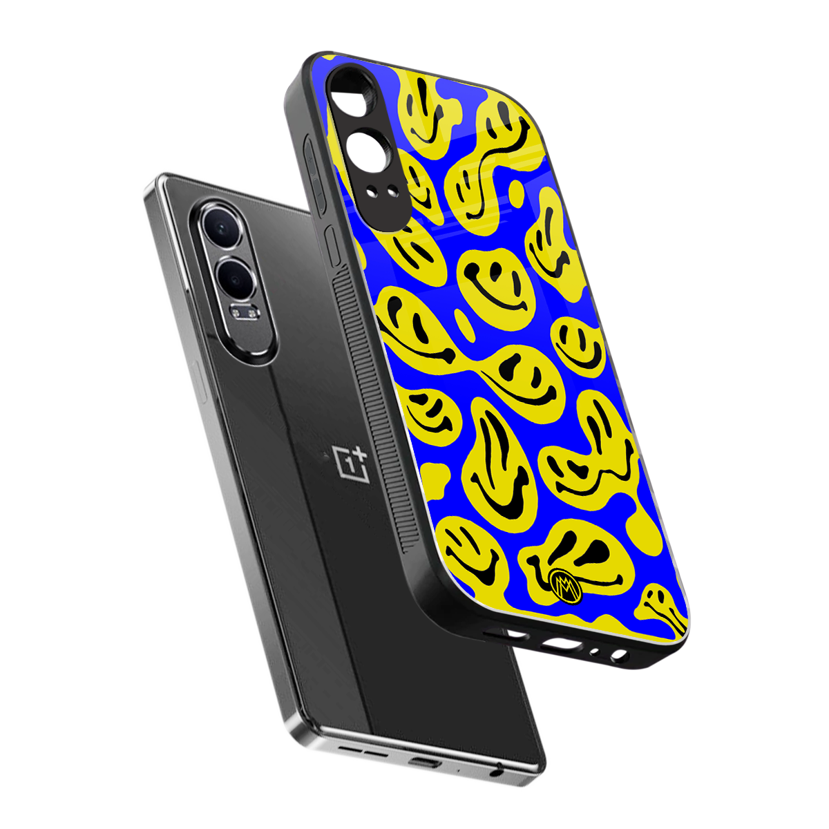 acid smiles yellow blue back phone cover | glass case for oneplus nord ce 4 lite
