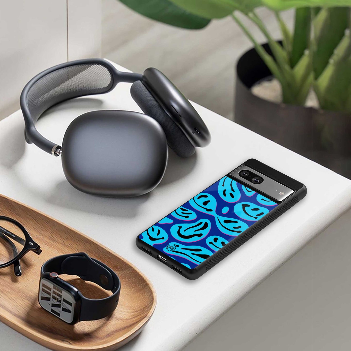acid smiles blueberry edition back phone cover | glass case for google pixel 6 pro