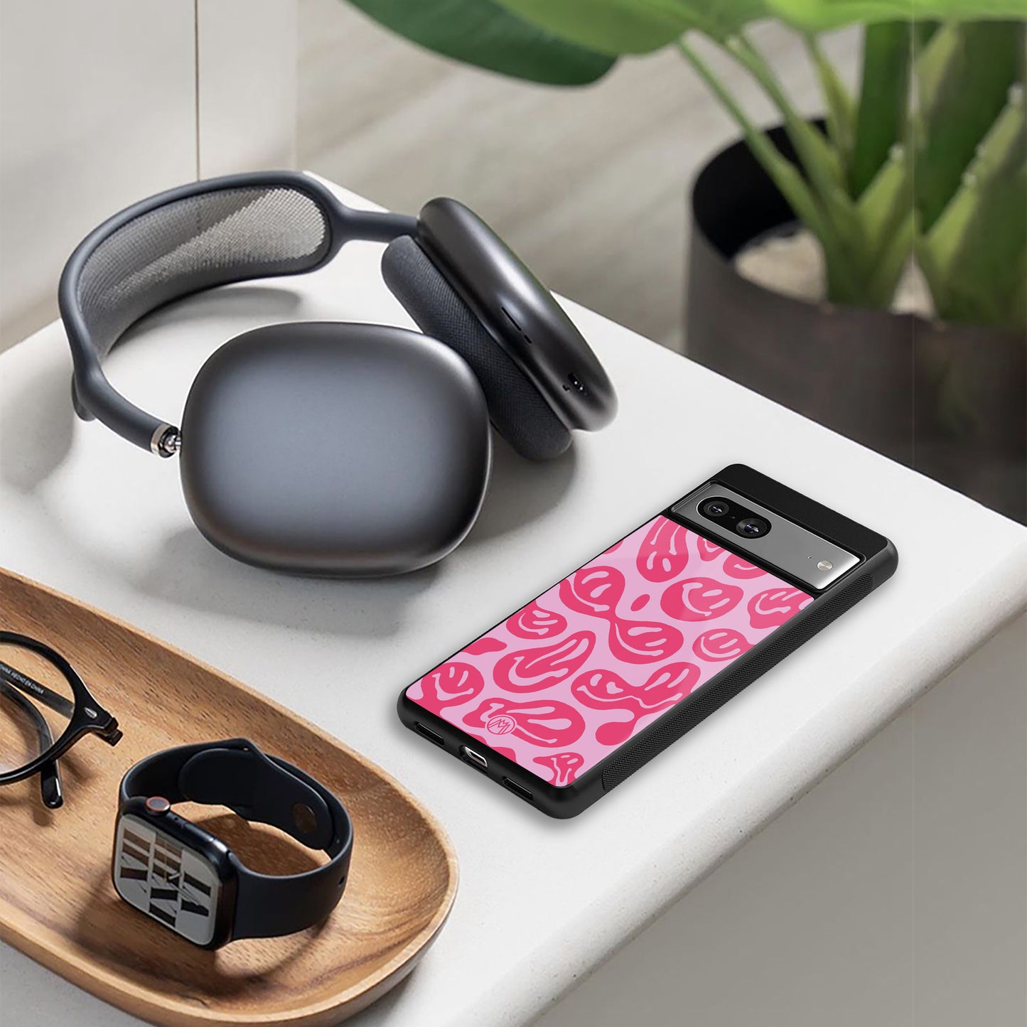 acid smiles bubblegum pink edition back phone cover | glass case for google pixel 9
