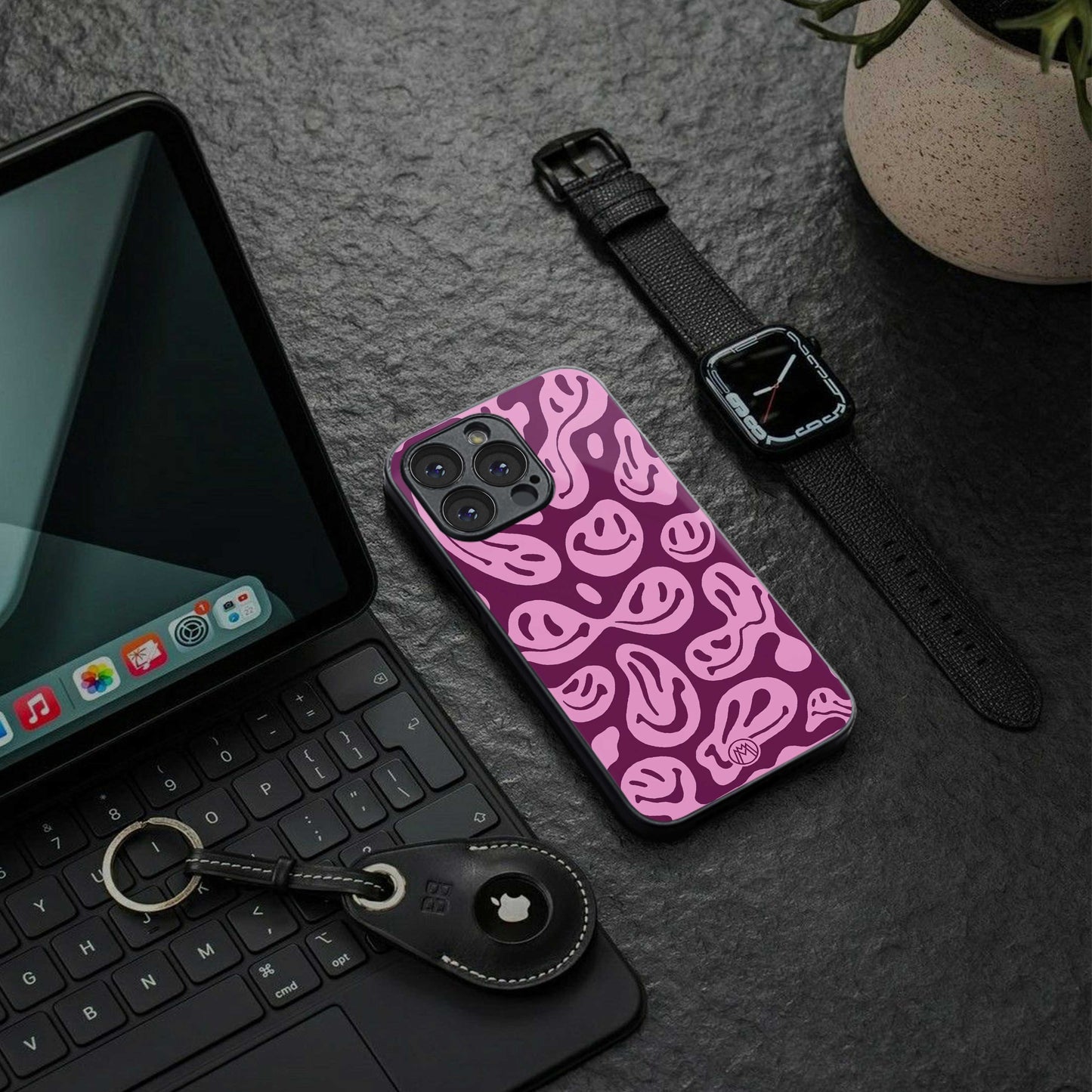 acid smiles grape edition back phone cover | glass case for iphone 14 pro
