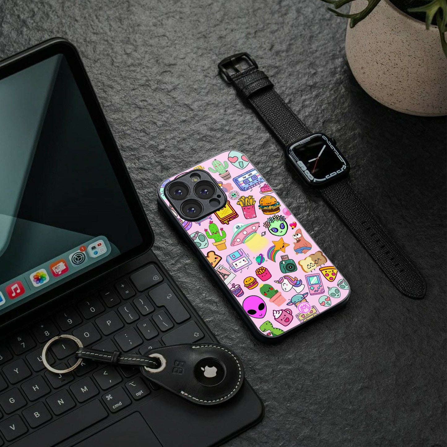 alien stickers studio back phone cover | glass case for iphone 16 pro max