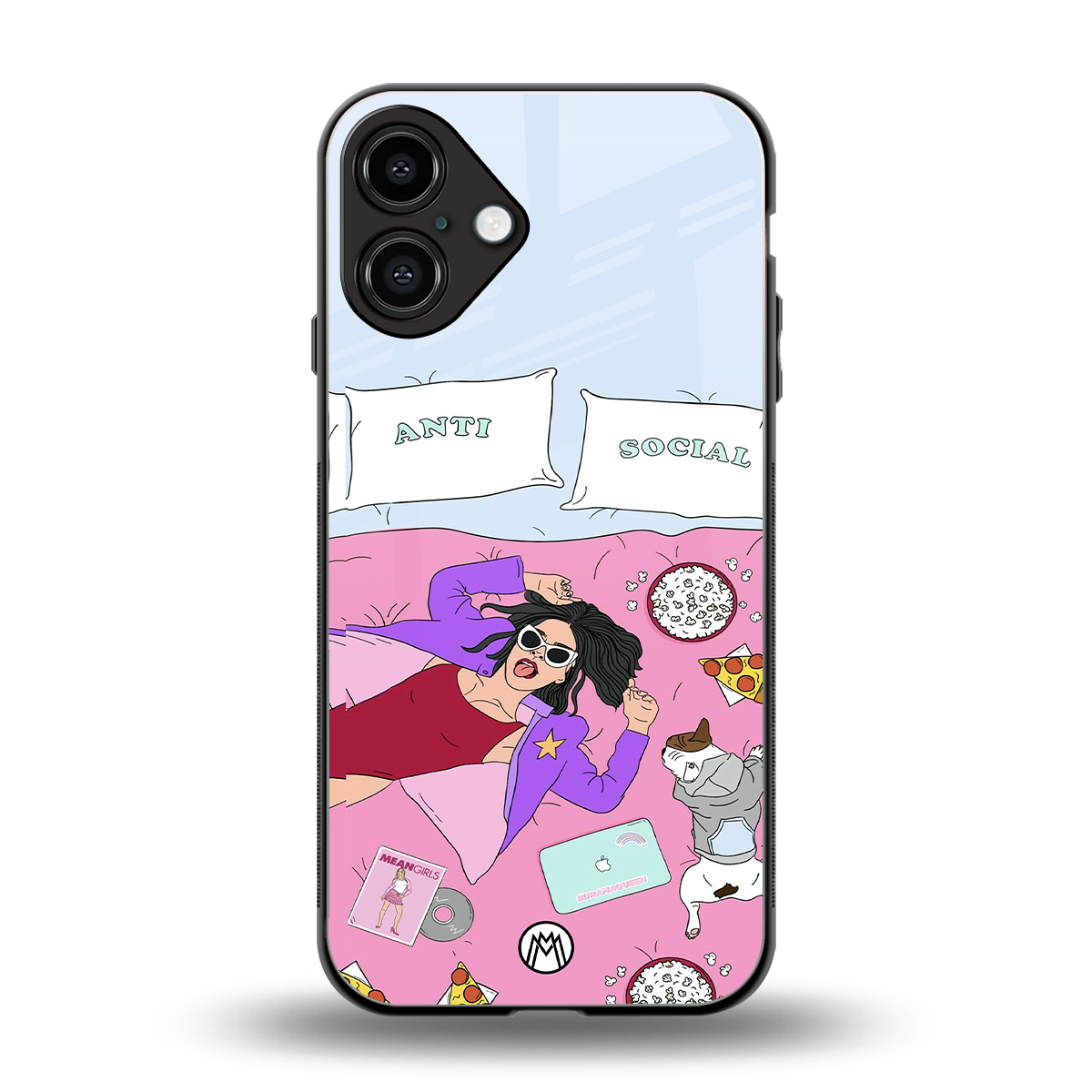 anti social chick girl back phone cover | glass case for iphone 16 plus