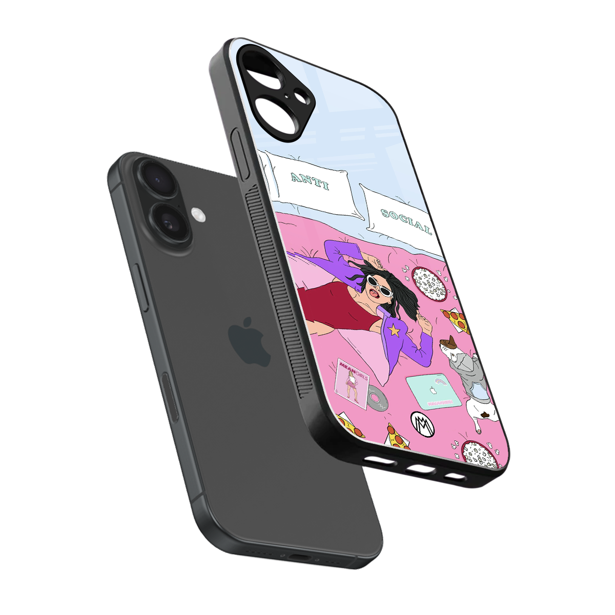 anti social chick girl back phone cover | glass case for iphone 16 plus