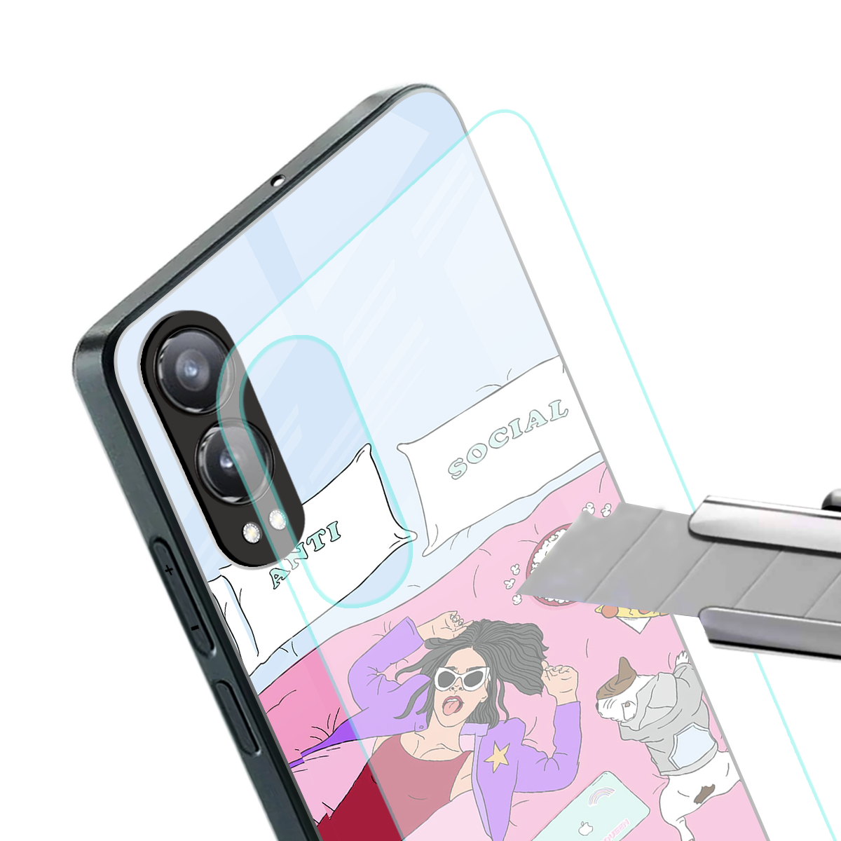 anti social chick girl back phone cover | glass case for oneplus nord ce 4 lite