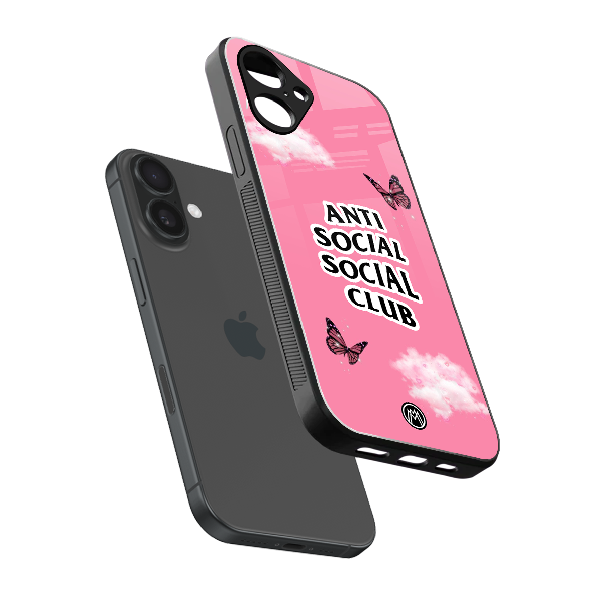 anti social social club pink edition back phone cover | glass case for iphone 16
