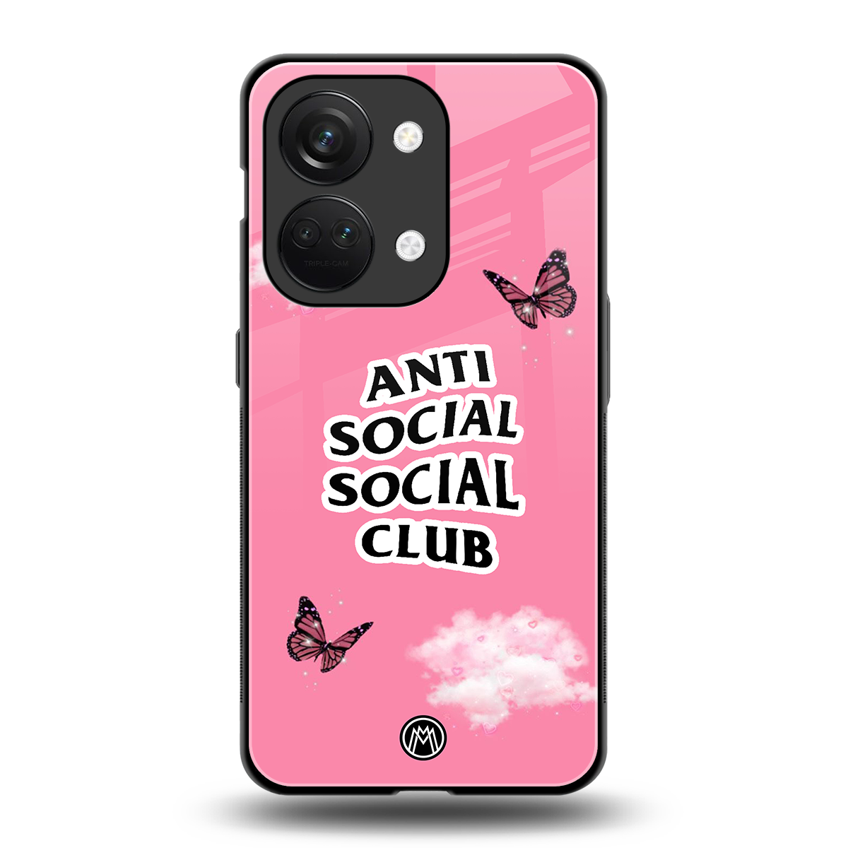 anti social social club pink edition back phone cover | glass case for oneplus nord 3
