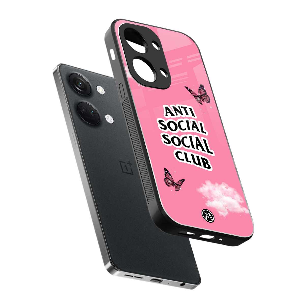 anti social social club pink edition back phone cover | glass case for oneplus nord 3
