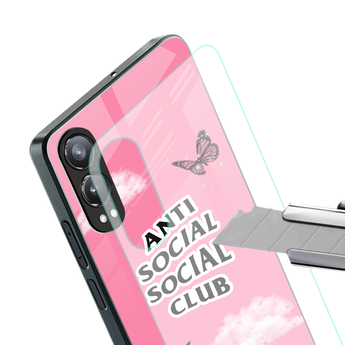 anti social social club pink edition back phone cover | glass case for oneplus nord ce 4 lite