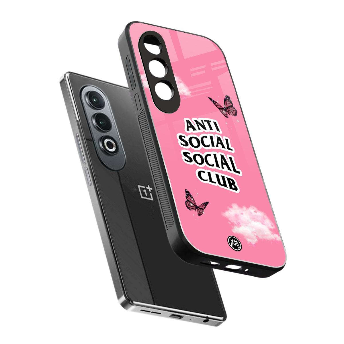 anti social social club pink edition back phone cover | glass case for oneplus nord ce 4
