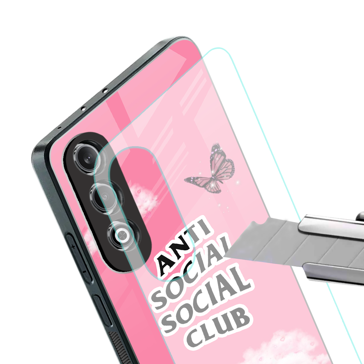anti social social club pink edition back phone cover | glass case for oneplus nord ce 4