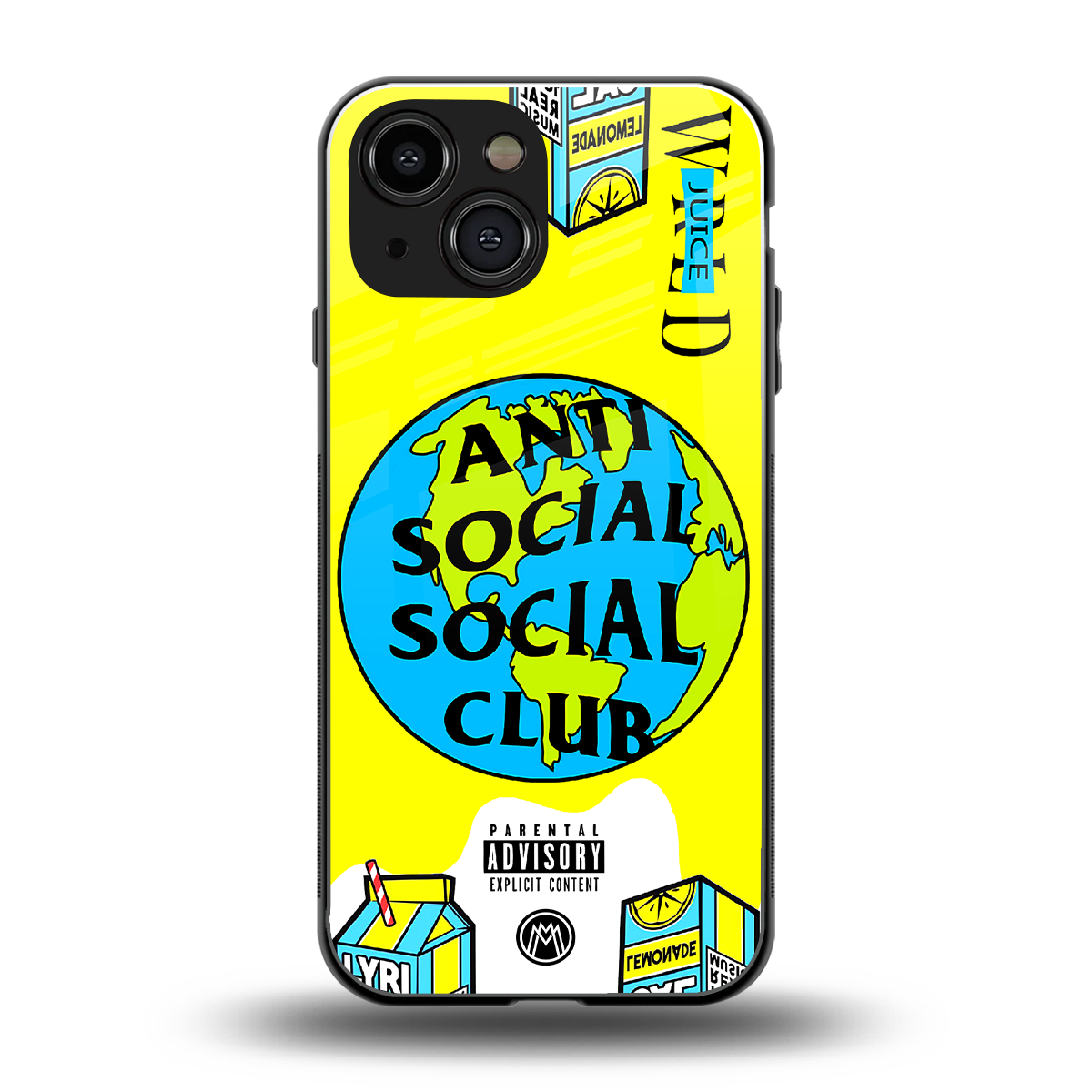 anti social social club x juice wrld back phone cover | glass case for iphone 13 mini
