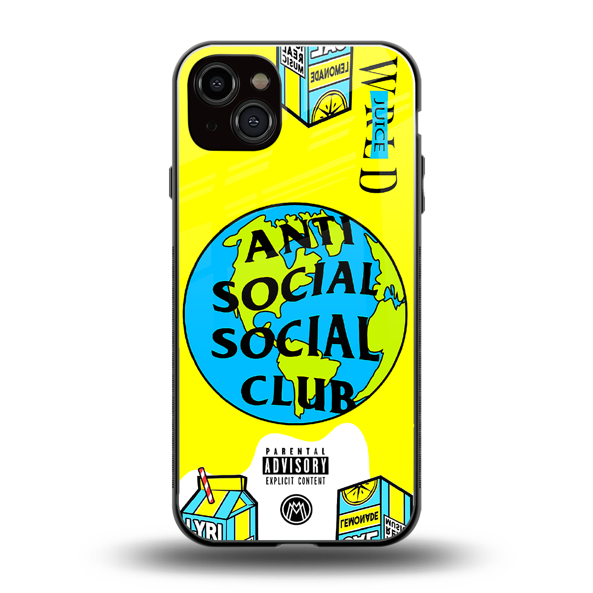 anti social social club x juice wrld back phone cover | glass case for iphone 14 plus