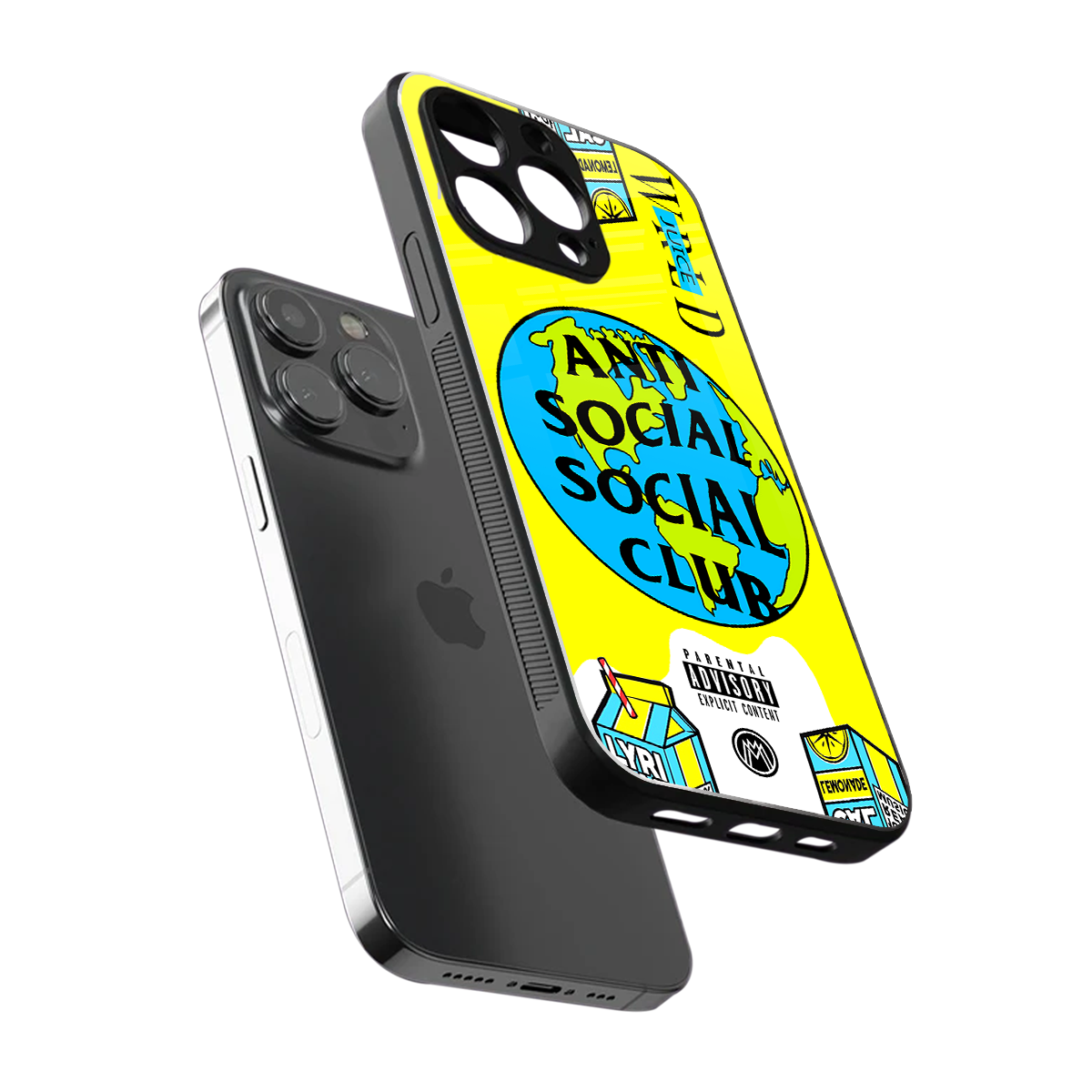 anti social social club x juice wrld back phone cover | glass case for iphone 14 pro max