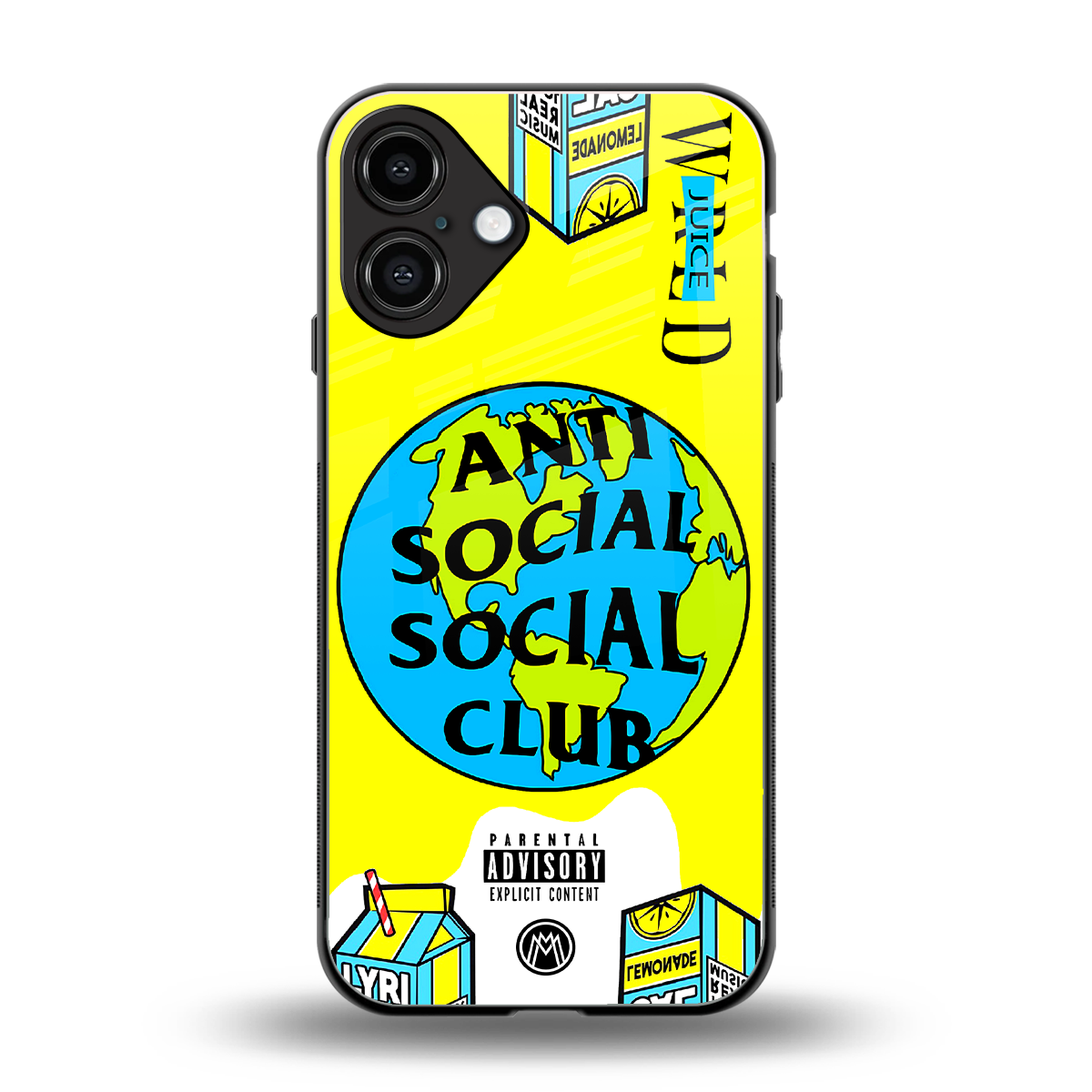 anti social social club x juice wrld back phone cover | glass case for iphone 16 plus