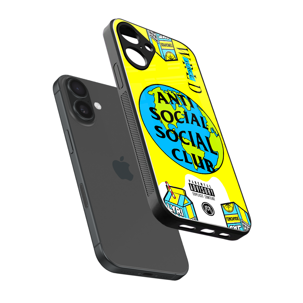 anti social social club x juice wrld back phone cover | glass case for iphone 16 plus