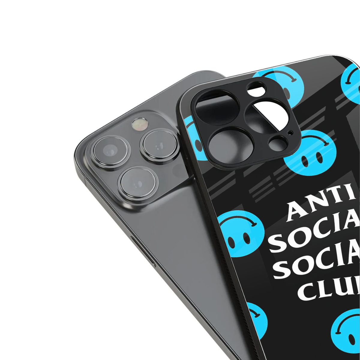 anti social social club x smileys back phone cover | glass case for iphone 14 pro max