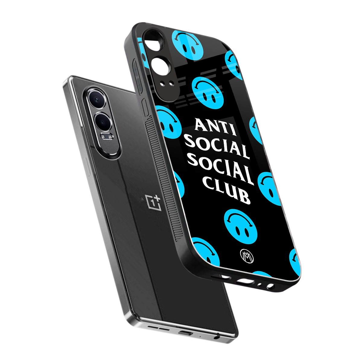 anti social social club x smileys back phone cover | glass case for oneplus nord ce 4 lite
