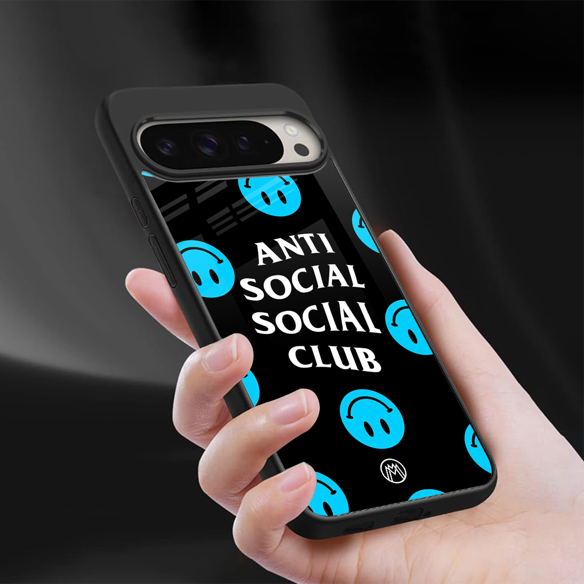 anti social social club x smileys back phone cover | glass case for google pixel 9 pro