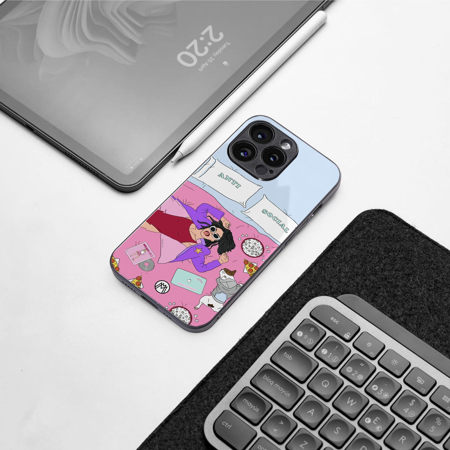 anti social chick girl back phone cover | glass case for iphone 16 pro max