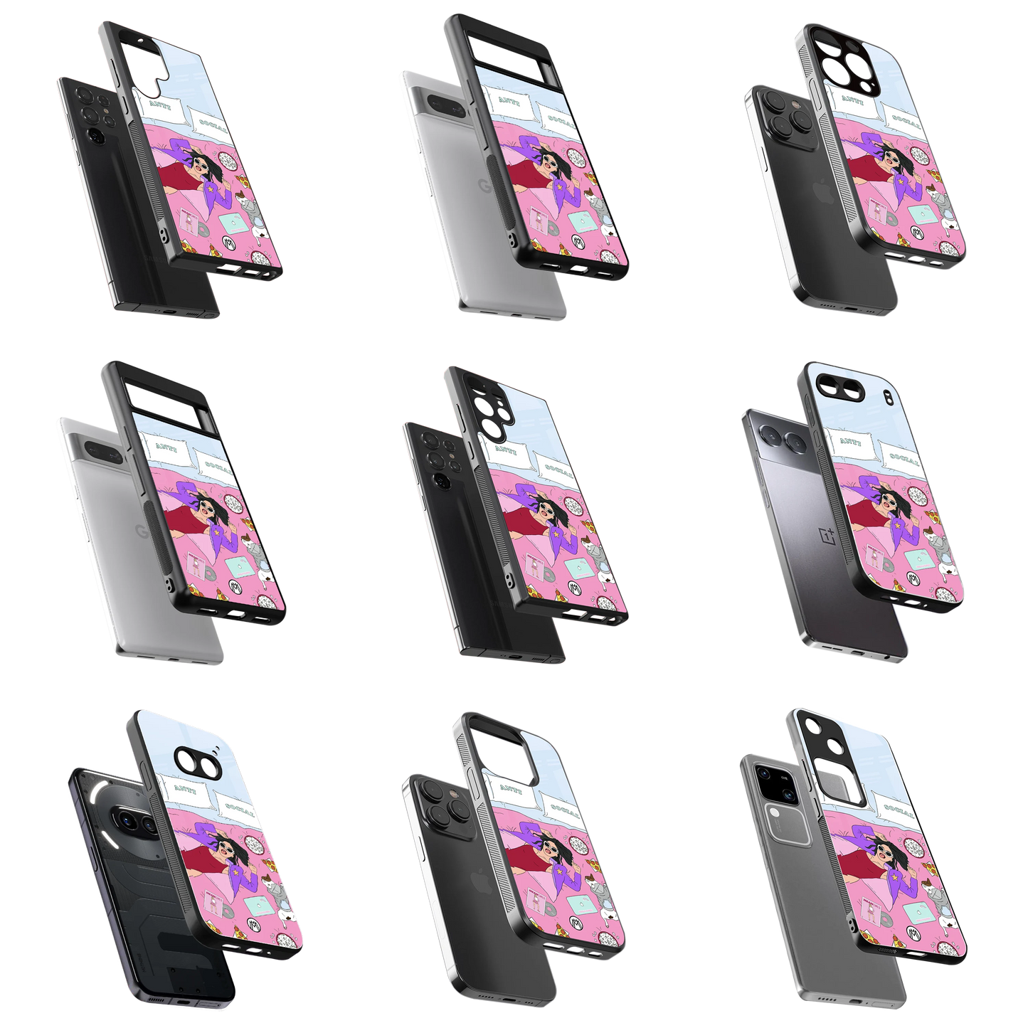Durable Glass Back Mobile Case for iPhone, Samsung, OnePlus, Google Pixel, Redmi, Vivo, Oppo