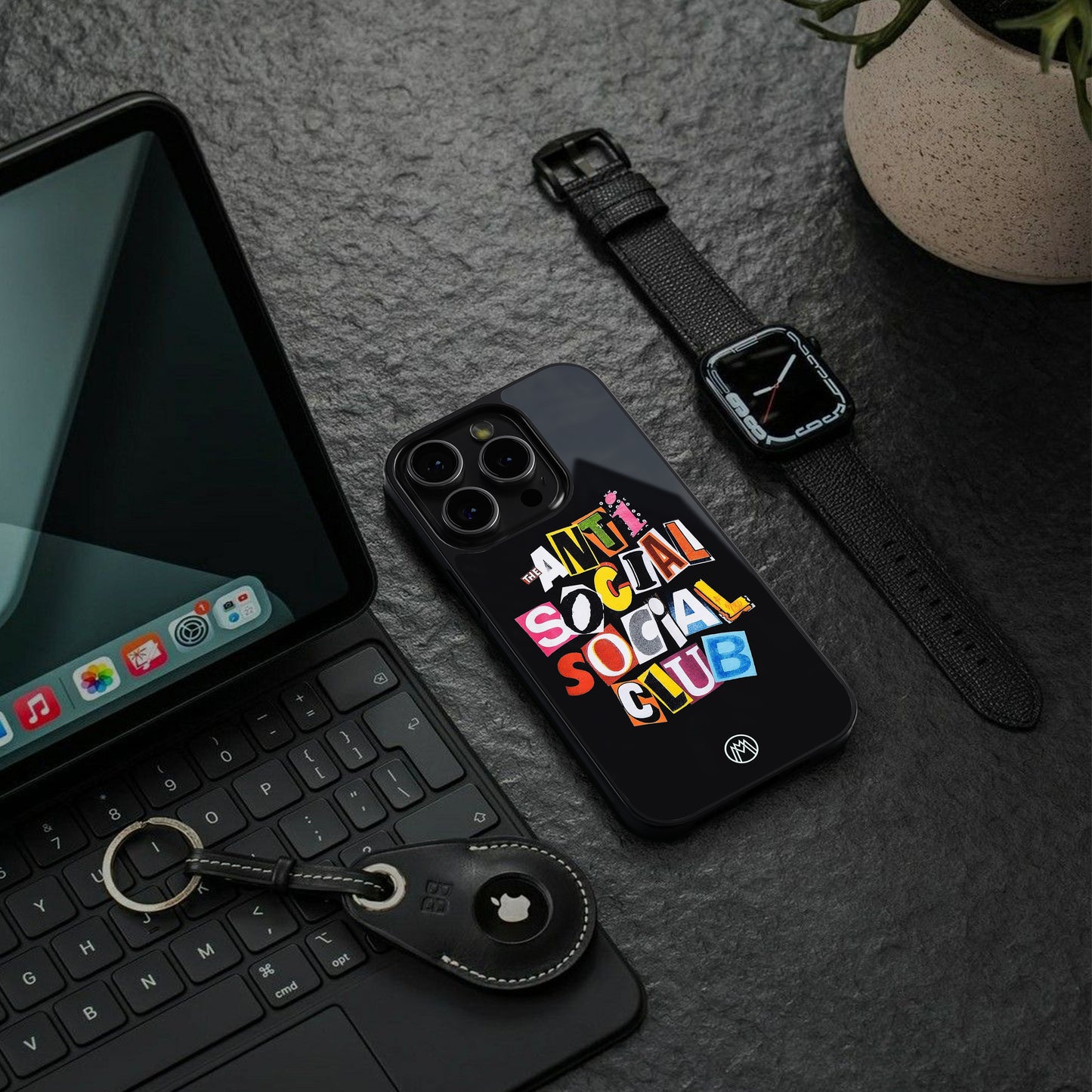 anti social club back phone cover | glass case for iphone 15 plus