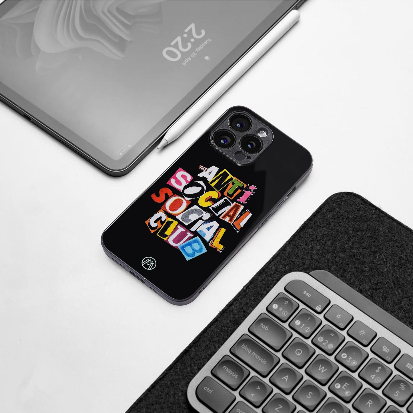 anti social club back phone cover | glass case for iphone 15 plus