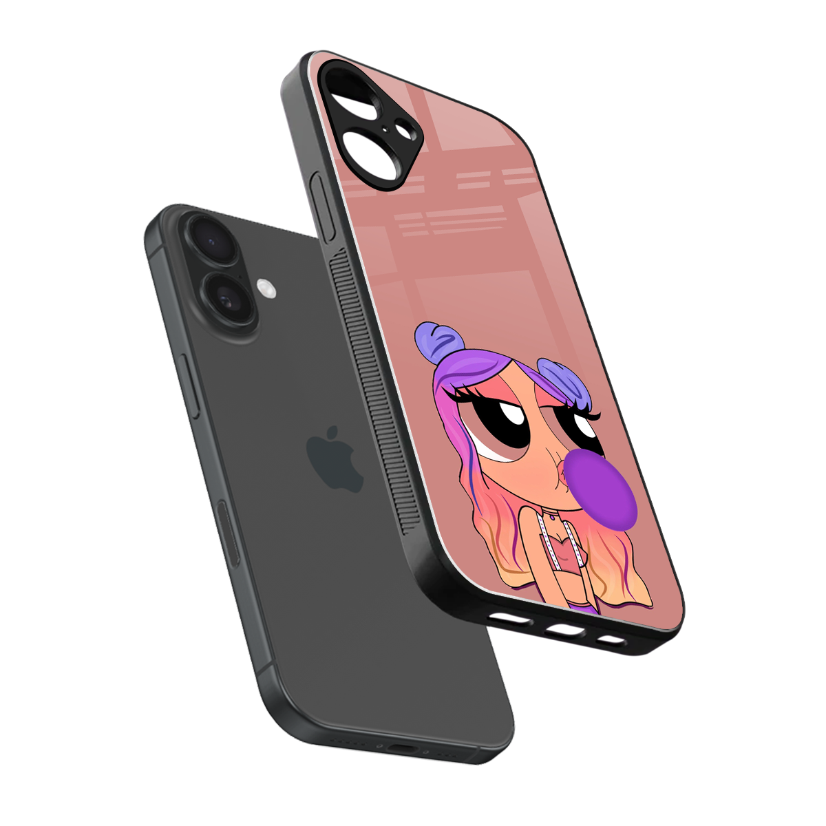 antique purple tote powerpuff girl back phone cover | glass case for iphone 16 plus