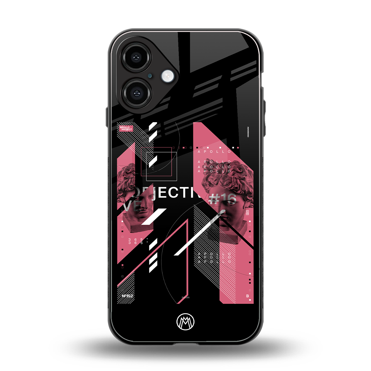 apollo project aesthetic pink and black back phone cover | glass case for iphone 16 plus