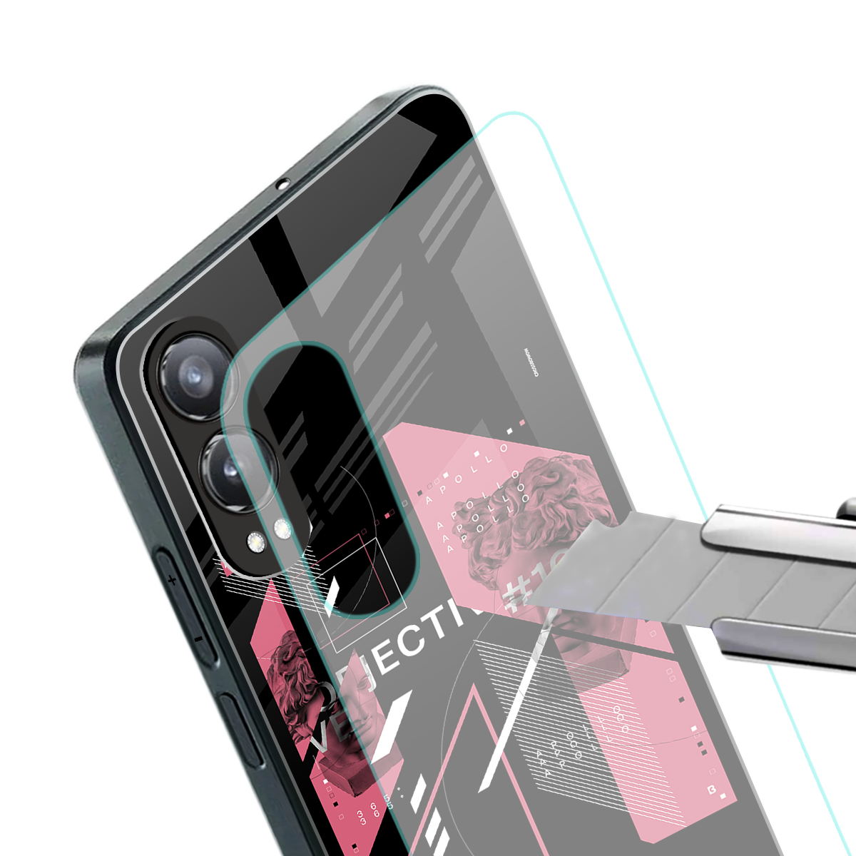 apollo project aesthetic pink and black back phone cover | glass case for oneplus nord ce 4 lite