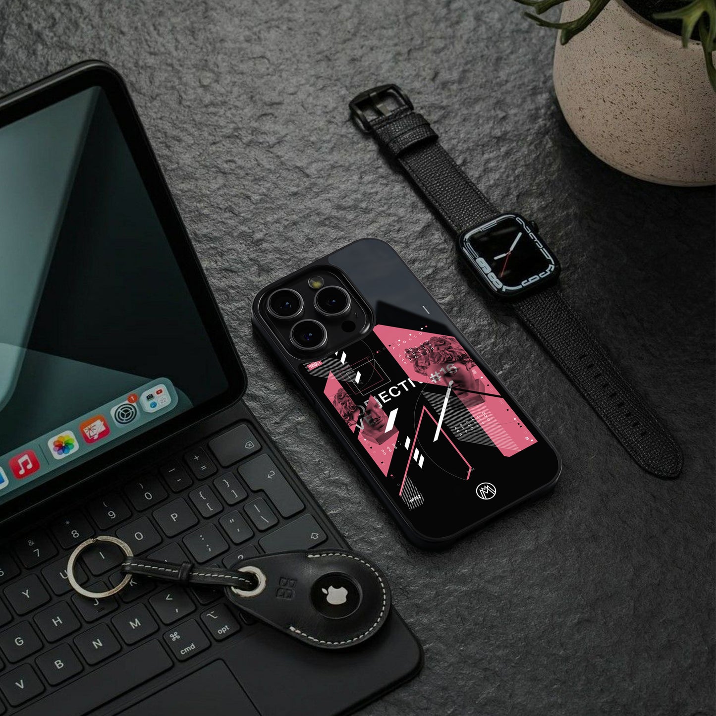 apollo project aesthetic pink and black back phone cover | glass case for iphone 15 pro