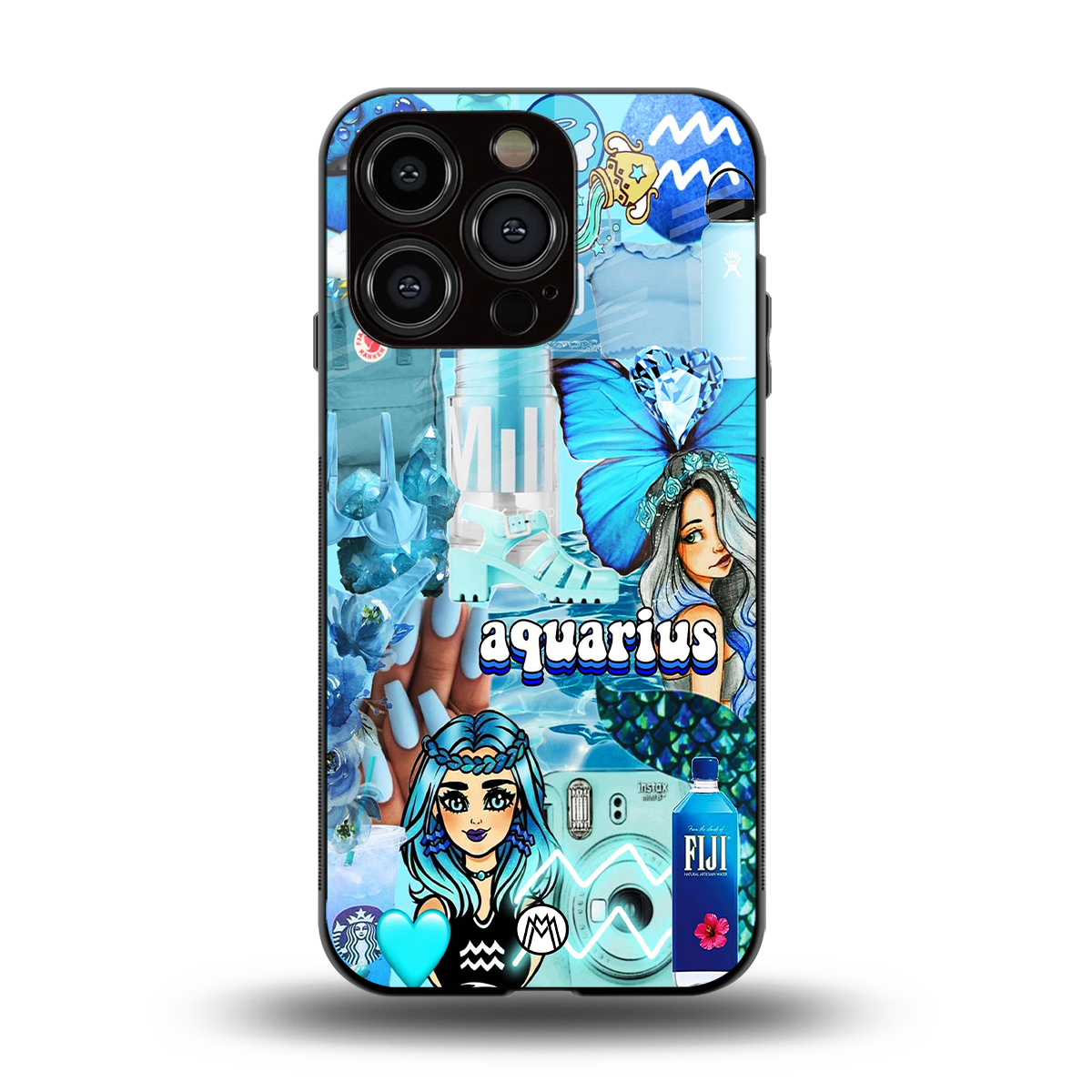 aquarius aesthetic collage back phone cover | glass case for iphone 14 pro