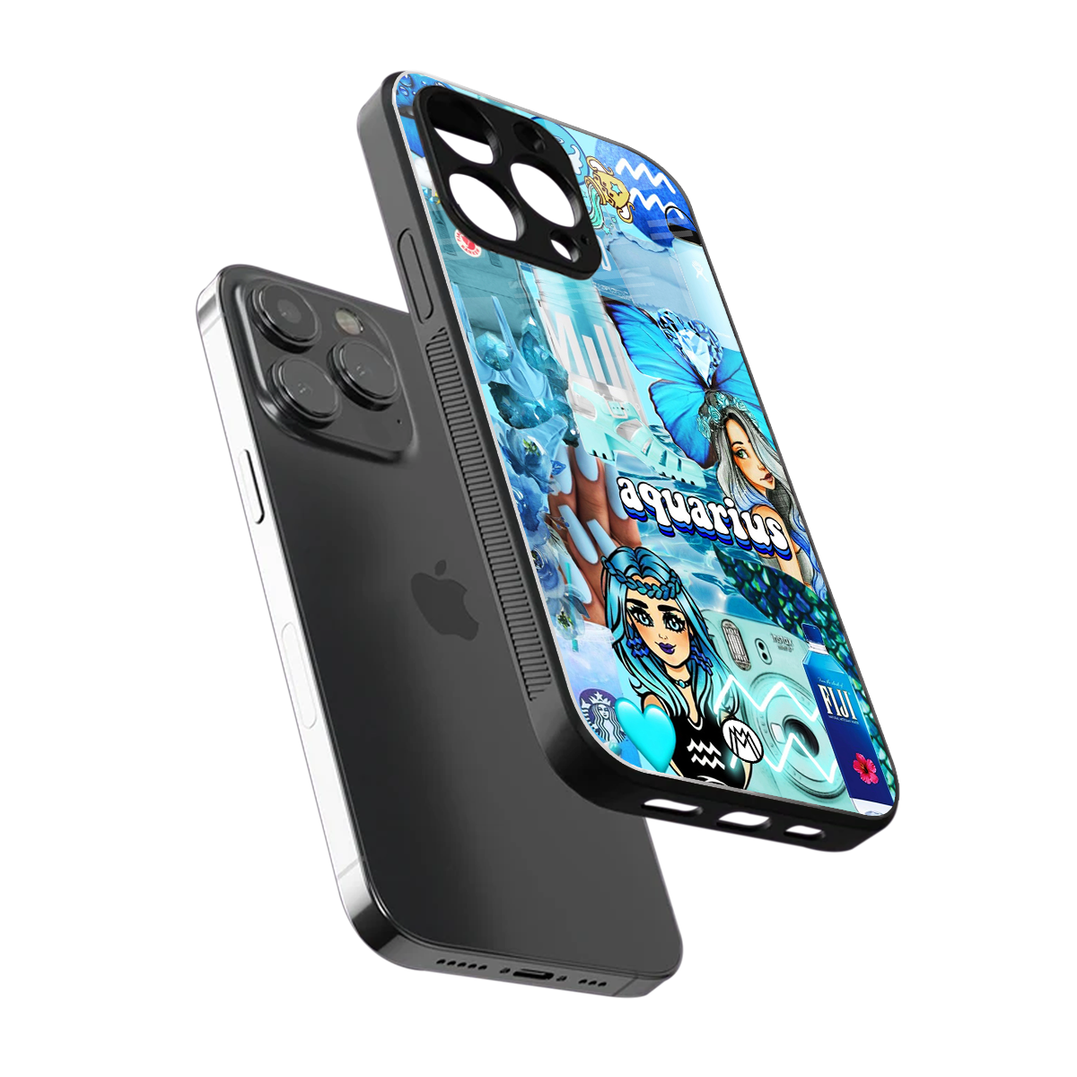 aquarius aesthetic collage back phone cover | glass case for iphone 14 pro