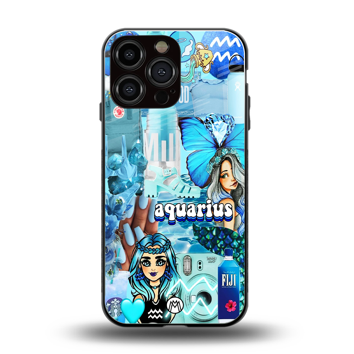 aquarius aesthetic collage back phone cover | glass case for iphone 16 pro max