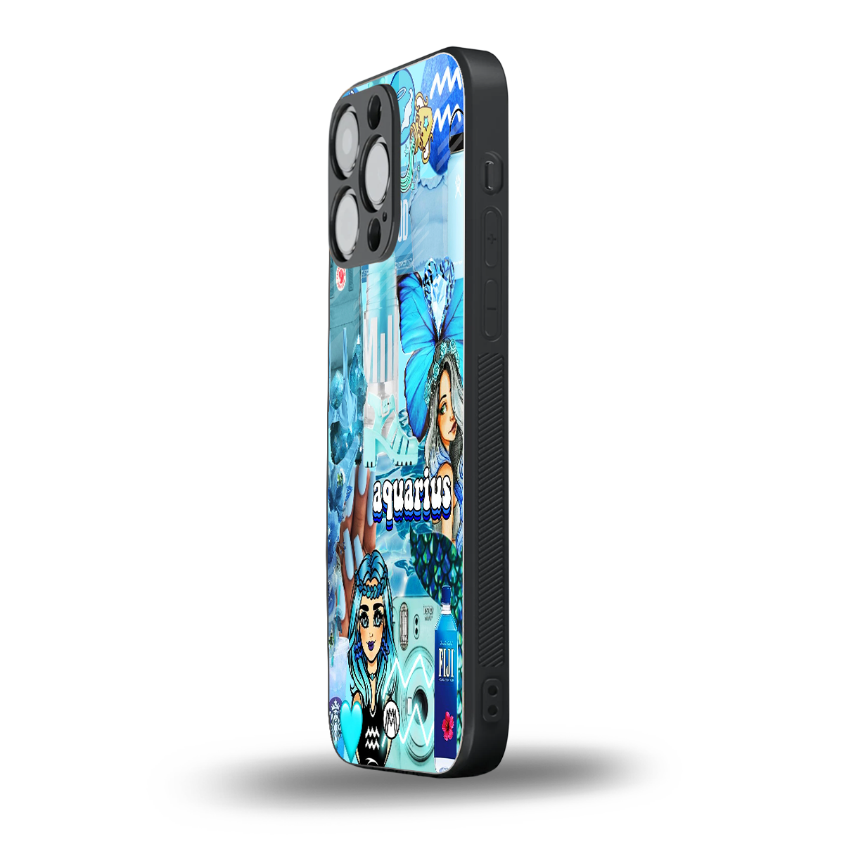 aquarius aesthetic collage back phone cover | glass case for iphone 16 pro max