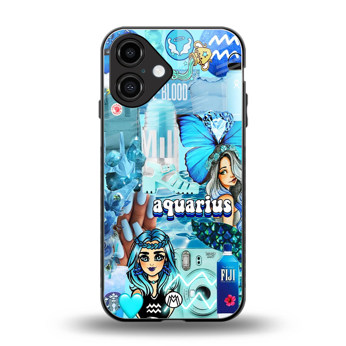 aquarius aesthetic collage back phone cover | glass case for iphone 16