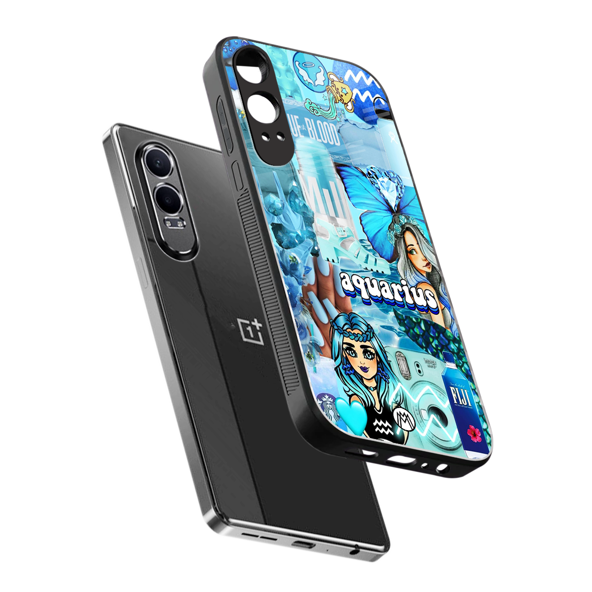 aquarius aesthetic collage back phone cover | glass case for oneplus nord ce 4 lite